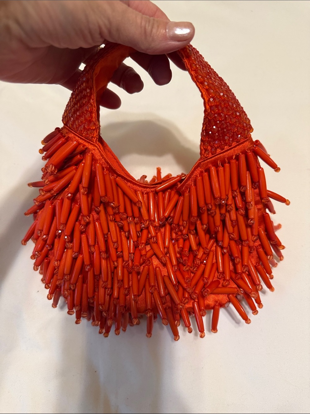 Vibrant Orange Beaded Mini Bag